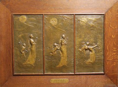 null Joseph CHERET (1838-1894) Idylle nocturne Triptyque en bronze formé de trois...