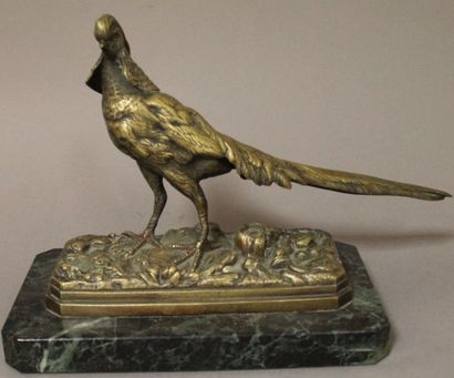 null Edouard DELABRIERE (1829-1912) d'après Faisan doré Sculpture en bronze signée...