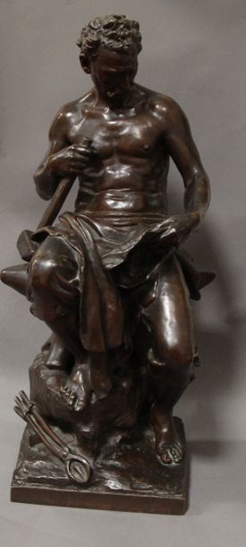 null Mathurin MOREAU (1822-1912) d'après Le forgeron Sculpture en bronze à patine...