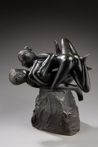 null Louis CANE (1943-) Couple enlacé II Sculpture en bronze à patine noire, signée,...