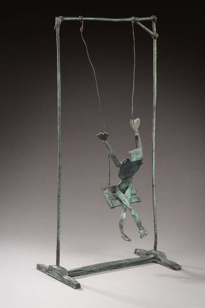 null Louis CANE (1943-) Balançoire, cageot, femme seule Sculpture en bronze à patine...