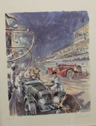 null Georges HAMEL (1900-1972) 24 heures du Mans la nuit,1932 représentant l'Alfa...