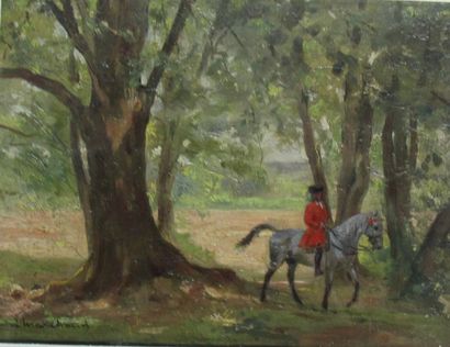 null André MARCHAND (1877-1911) Cavalier dans la forêt Huile sur panneau