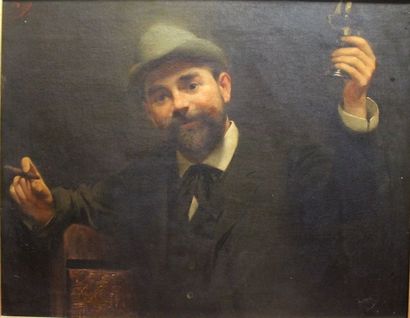null Caesar PHILIPP (1859-1930) Homme portant un toast Huile sur toile signée en...
