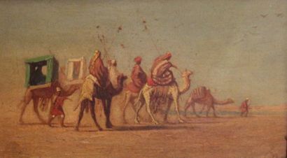 null Entourage de Narcisse BERCHERE (1819-1891) La caravane Huile sur panneau, Monogrammée...
