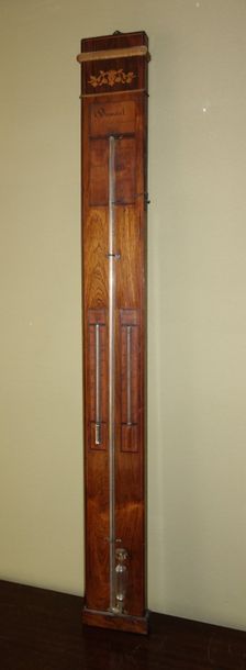 null DUSSAUT Baromètre-thermomètre en bois de placage, XIXème s.