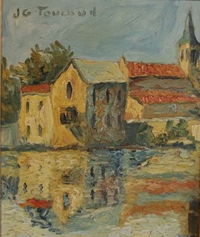 null JG TOUCAUD Village Huile sur panneau signée en haut à gauche 47x38 cm