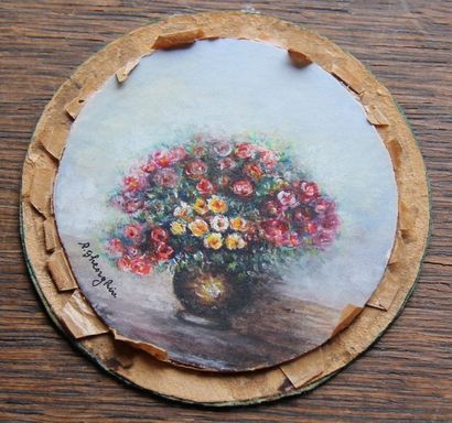 null A.GHEORGHIU Miniature ronde : bouquet de fleurs