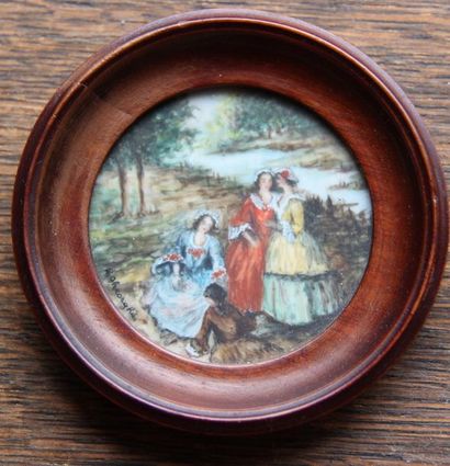 null A.GHEORGHIU Miniature ronde : quatre femme au bord de l'eau