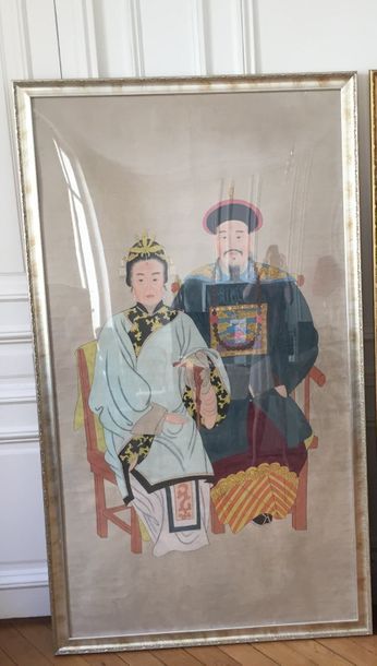 null Couple de dignitaire Chine travail moderne Peinture sur papier 180x102 cm