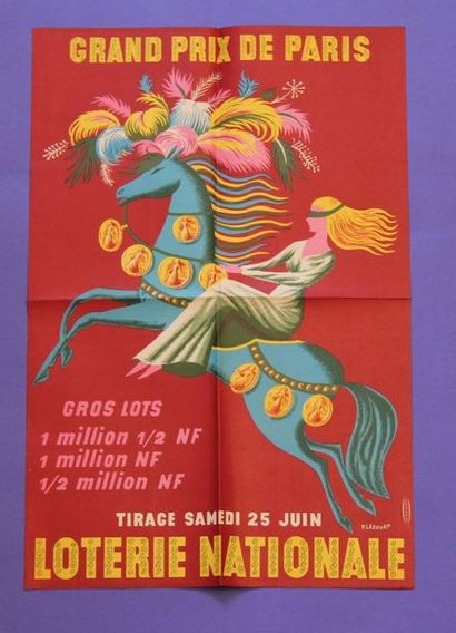 null Lot de 14 affiches:
- F. Lesour, t Loterie Nationale, Grand Prix de Paris 1960,...