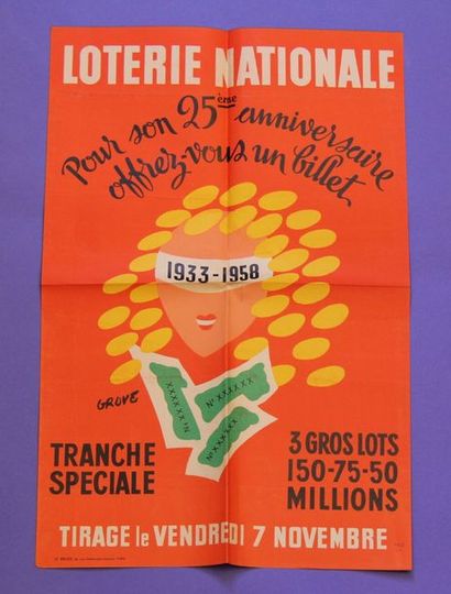 null Lot de 15 affiches:
- Loterie nationale, Gros lot 60 millions 1959, Imprimerie...