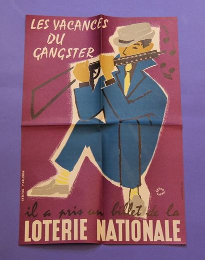null Lot de 15 affiches:
- Y. Galichon, Loterie Nationale, Les vacances du gangster...