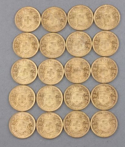 null *Vingt pièces de 20 F Suisse en or