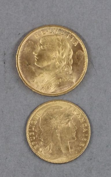 *Une pièce de 20 F Suisse en or 1913 et une...