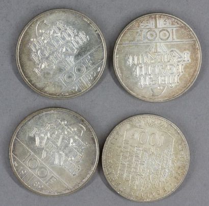 null Quatre pièces de 100 FF en argent 1982, 1989(3)
