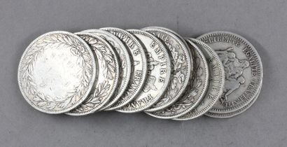 null Onze pièces de 5 FF en argent 1830(2),1834,1844,1849,1851,1867,1868,1870,1871...