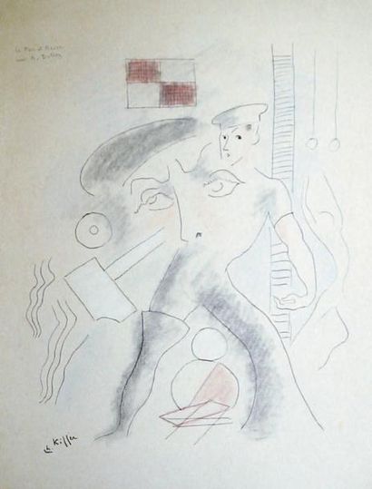 null « Le Pas d'Acier » (Prokofiev) avec A. Dolen Plume fusain crayons couleurs signé...