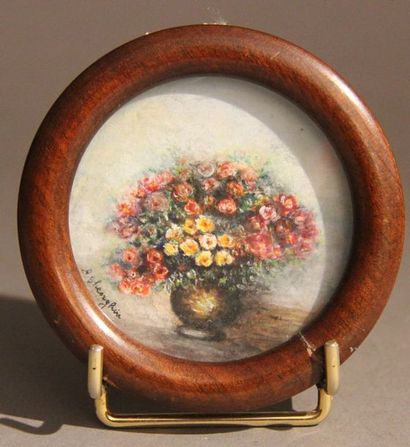 null A.GHEORGHIU Miniature ronde : bouquet de fleurs