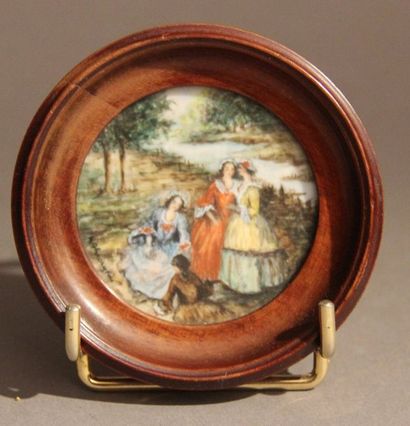 null A.GHEORGHIU Miniature ronde : quatre femme au bord de l'eau