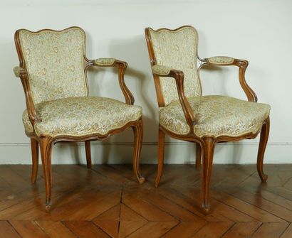 null Paire de fauteuils en bois naturel, style Louis XV