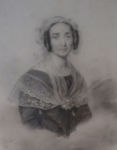 null Ecole du XIXème s. Femme à la mantille Mine de plomb signée HESSE, datée 1845...