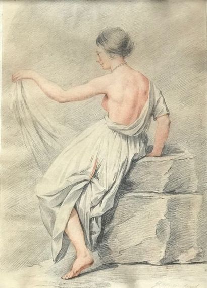 null 
G. van den Bergh (XIXème siècle)

Femme assise sur un rocher

Pierre noire,...