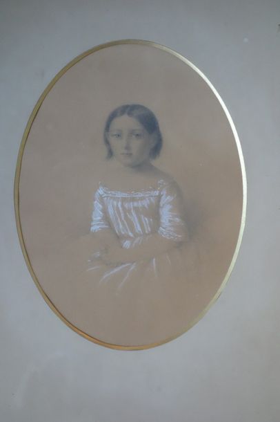 null Ecole française du XIXème s. Portrait d'Angèle Guichard Mine de plomb et crayon...