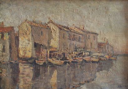 null HURARD Joseph (1887-1956) Port de pêche Huile sur toile signée enbas à droite...