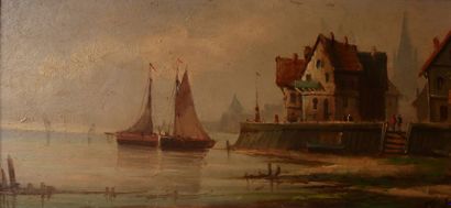 null KUWASSEG Charles-Euphrasie (1838-1904) dans le goût de Bord de mer animé Huile...