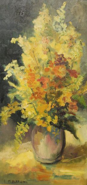 null BARONI Monique (1930-2016) Bouquet de fleurs Huile sur toile signée en bas à...