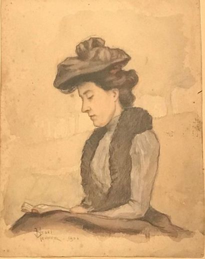 null MEUNIER Henri Femme de profil Aquarelle signée en bas à gauche datée 1901