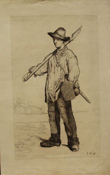 null MILLET Jean François (1814-1875) Paysan à la bêche Eau forte 54,5 x 35 cm. ...
