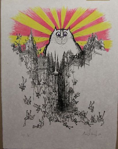 null SEARLE Ronald (1920-2011) Le chat lithographie sur papier japon nacré signée,...