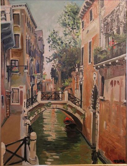 null TOMA (XXème s.) Venise Huile sur toile signée en bas à droite 65 x 50 cm.