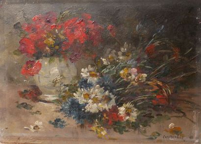 null VAN COPPENOLLE Edmond (1846-1914) Jetée de fleurs Huile sur panneau signée en...
