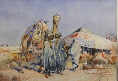 null BRIAULT Maurice (1874-1953) Caravane Aquarelle, signée en bas à droite et datée...