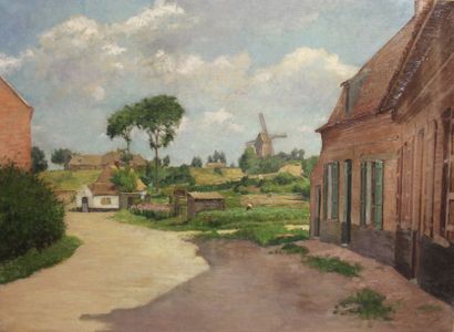 null ANCELET Emile ( 1865-1951) Paysage flamand Huile sur toile, signée ne bas à...