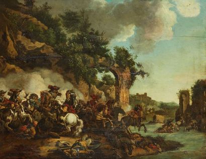 null Ecole Hollandaise dans le goût de Jan van Huchtenburg Choc de cavalerie dans...