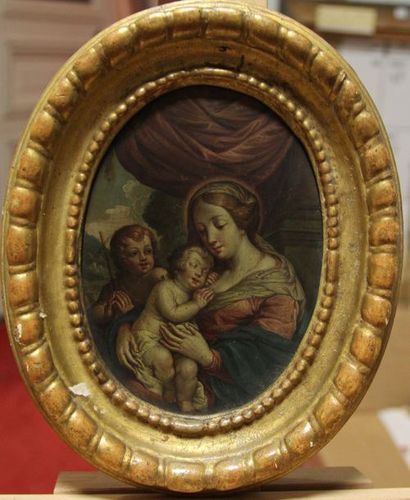 null Ecole française du XVIIème siècle Vierge à l’Enfant et saint Jean-Baptiste Huile...