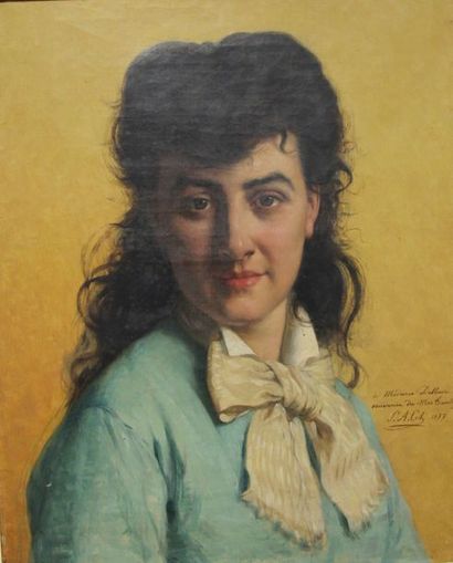 null COT Pierre-Auguste Bédarieux 1837- 1883 Portrait de jeune femme brune aux longs...