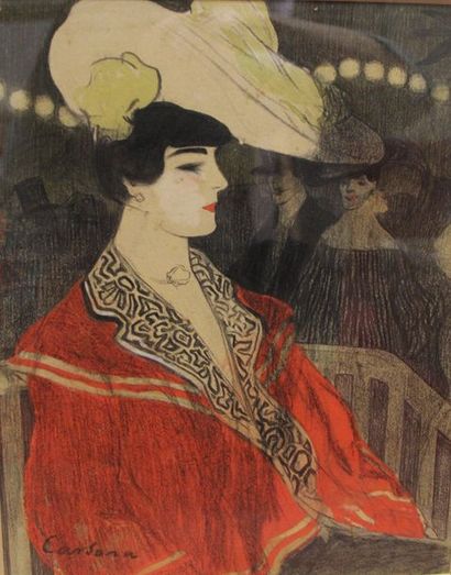 null Attribué à Ricardo OPISSO (1880-1966) Elégante au chapeau Crayon et aquarelle....