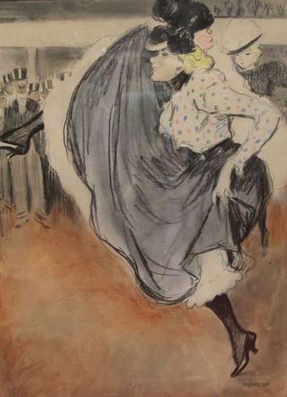 null Ricardo OPISSO (1880-1966) Danseuses de French Cancan Crayon et aquarelle. 33...