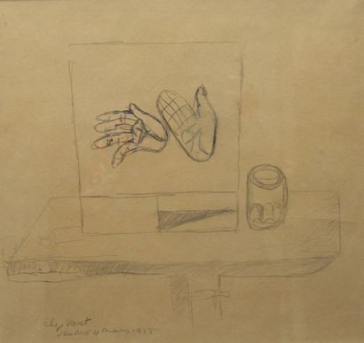 null LE CORBUSIER (1887-1965) Mains et pichet, circa 1955 Crayon et rehauts de craie....