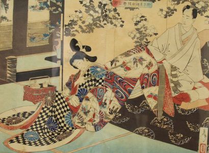 null Yoshitoshi (1839-1892), diptyque représentant le Shogun Tsunayoshi enseignant...