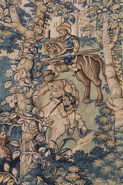 null *AUDENARDE (Flandres) début XVIIème s. Panneau de tapisserie dite entre-fenêtre...
