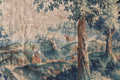 null *FLANDRES XVIIème s. Important panneau de fine tapisserie de boiserie à décor...