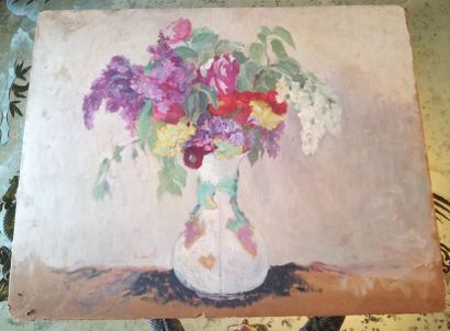 null Gabrielle BERRHAGORRY (1873-?) Etude et bouquet de fleurs Deux huiles sur c...