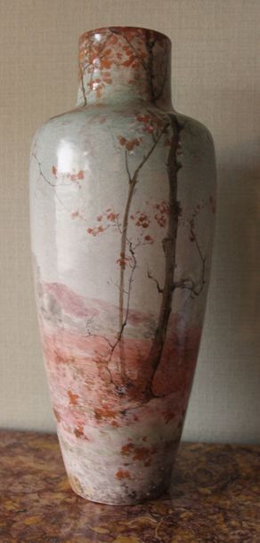 null Clément MASSIER (1944-1917) Vase rouleau à col cylindrique en céramique à décor...