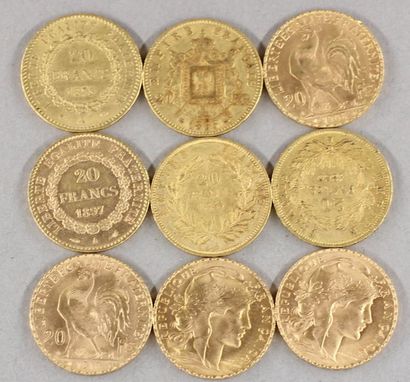 null Neuf pièces de 20 FF en or